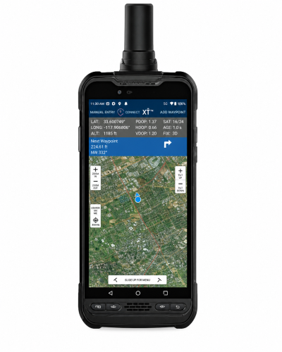 מכשיר ניווט GPS כף יד שחור עם מסך מגע המציג מפה ונתוני מיקום
